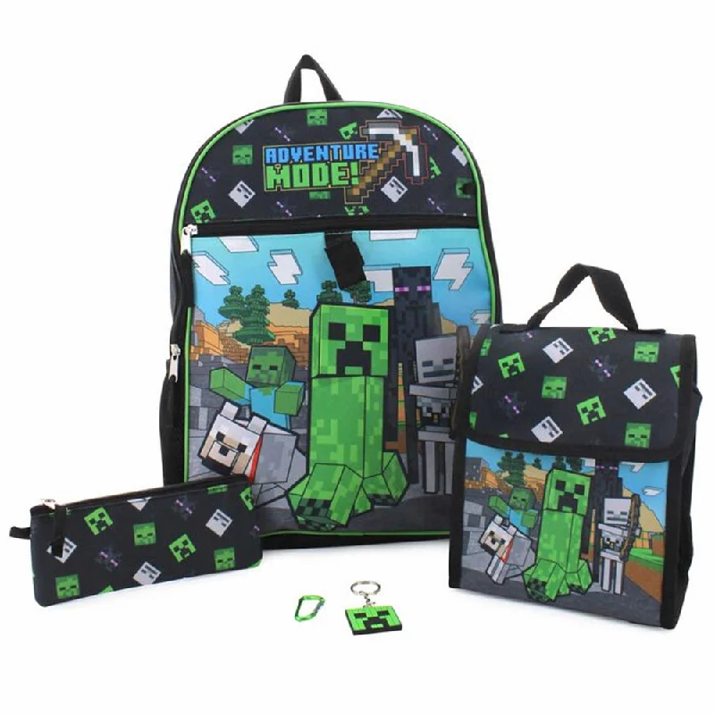 Seasonal Sale Bags Minecraft 5 pcs Backpack Set with Detachable Lunch Bag