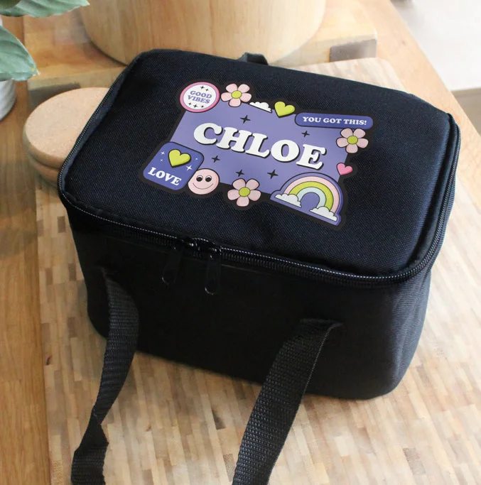 Affordable Bags For Budget Shoppers Personalised Good Vibes Black Lunch Bag