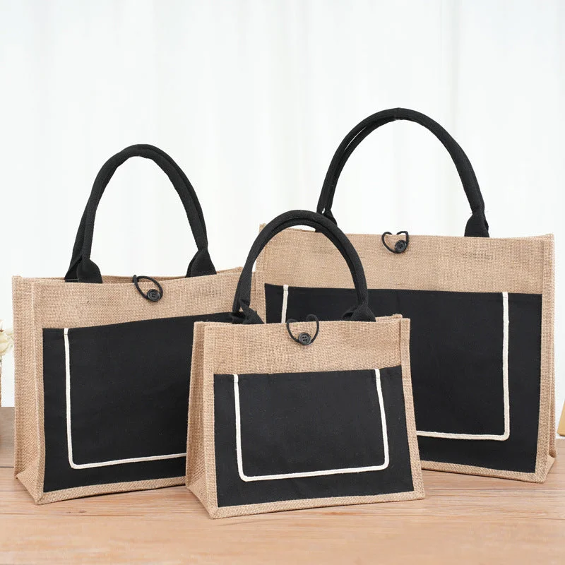 Luxury Bags On Sale Small Wholesale Burlap Jute Bags with Outside Pocket for Wedding