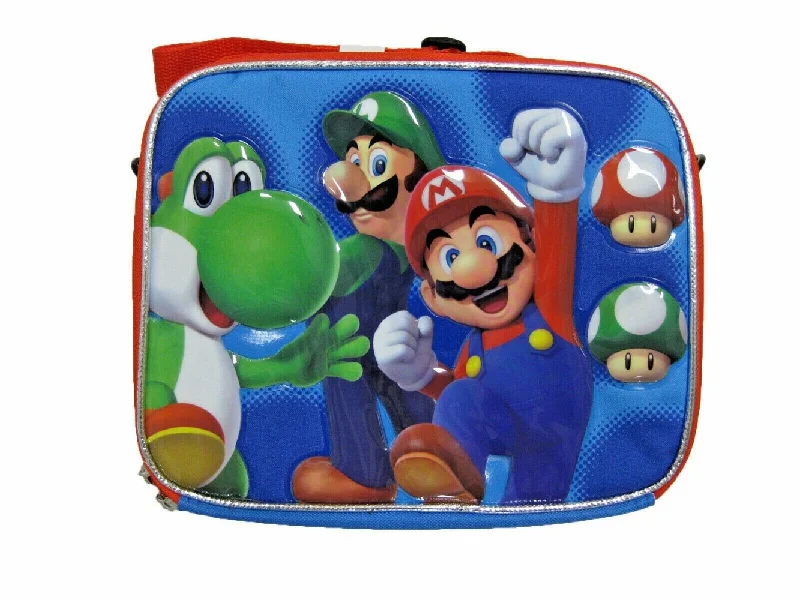 Spacious And Discounted Bags Super Mario Blue/Red Cooler Lunch Bag w/ Long Strap