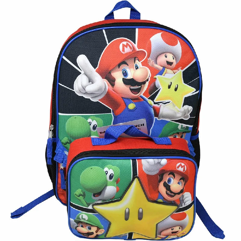 Modern And Limited-Time Offer Bags Super Mario Star 16 Inch School Backpack with Detachable Lunch Bag