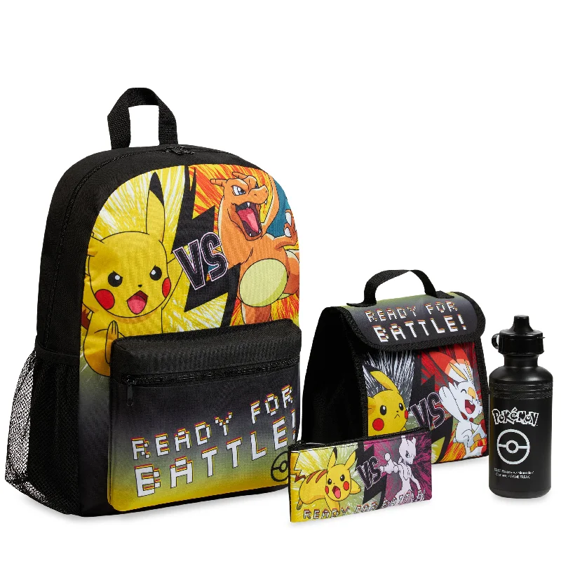 Discounted Designer Bags For Clearance Events Pokemon Kids Backpack 4 Piece Set - Rucksack, Insulated Lunch Box, Kids Pencil Case BPA Free 500ml Water Bottle