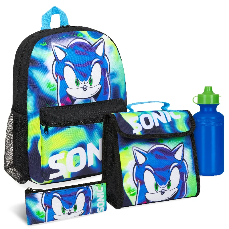 Inspired Bags For High-End Fashion Sonic The Hedgehog School Bag Insulated Kids Lunch Bag - 4 Piece Set